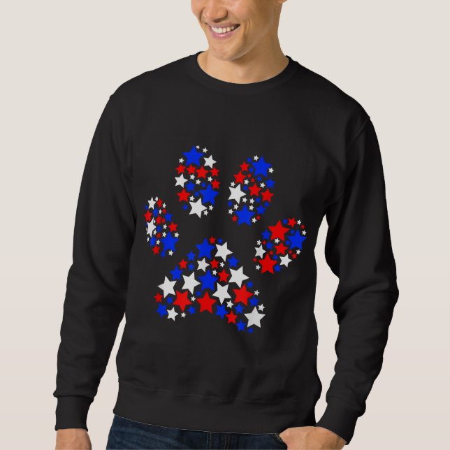 Dog Paw Red White Blue Stars 4th of July Dog Cat L Sweatshirt (Front)