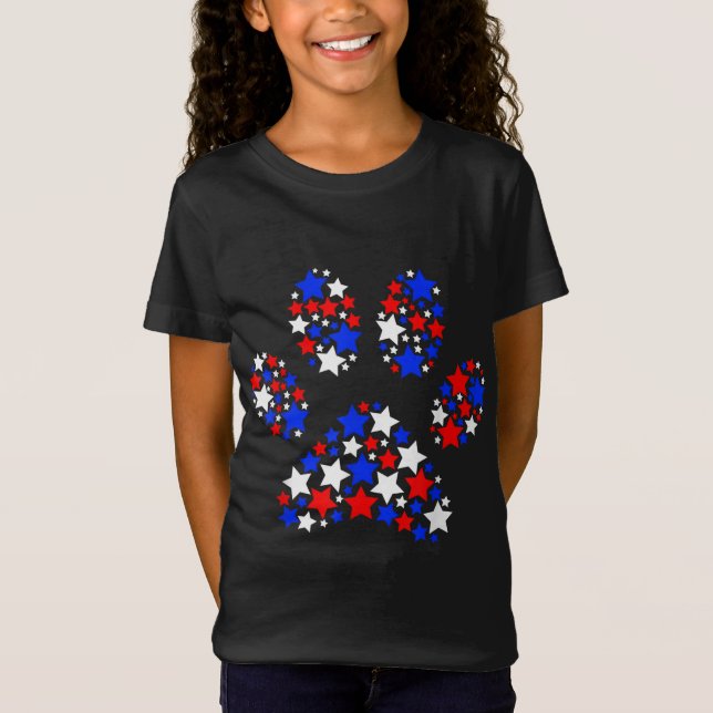 Dog Paw Red White Blue Stars 4th of July Dog Cat L T-Shirt (Front)