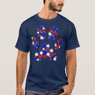 Dog Paw Red White Blue Stars 4th of July Dog Cat T-Shirt