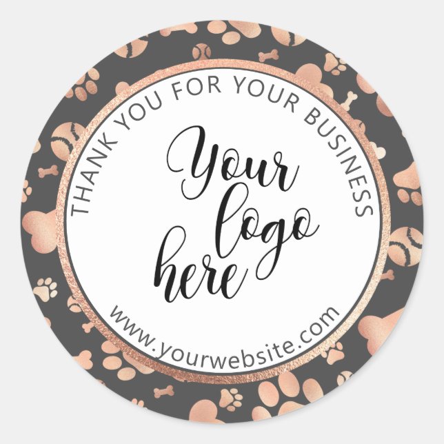 Dog Paw Rose Gold Custom Logo Pet Classic Round Sticker (Front)