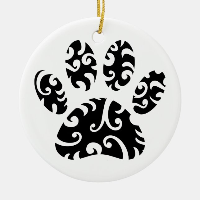 Dog Paw Tattoo Tribal Print Ceramic Tree Decoration (Front)