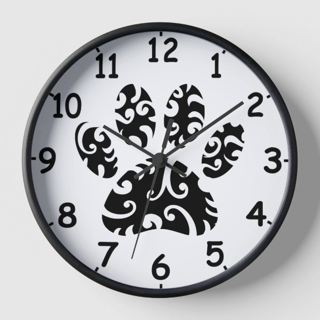 Dog Paw Tattoo Tribal Print Clock (Front)