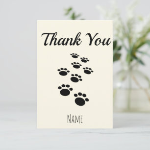 Dog Paw Tracks Custom Cream Off White Thank You Card
