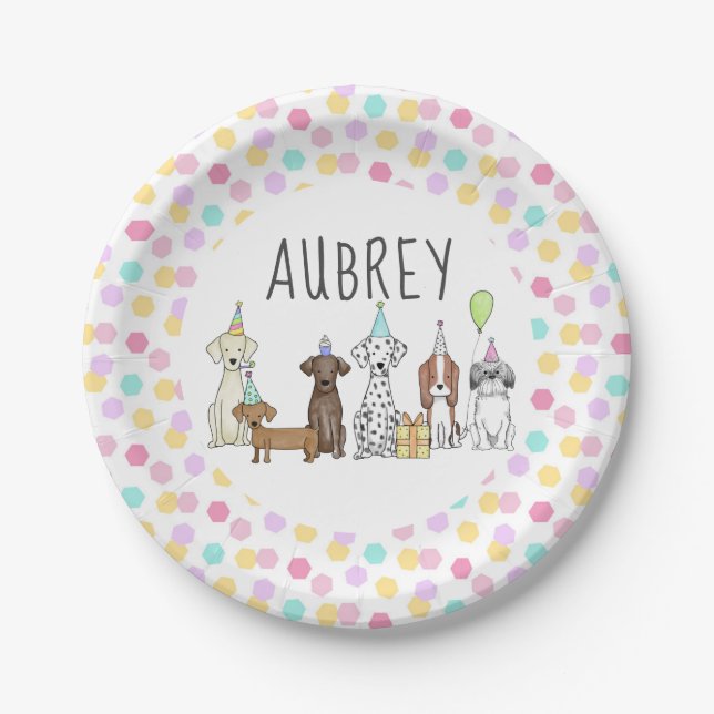 Dog Paw-ty Personalized Pastel Hexagon   Paper Plate (Front)