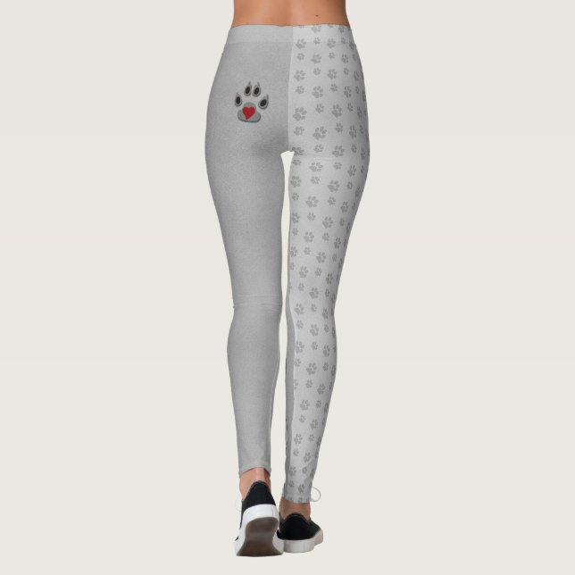 Dog Paw with Grey and Heart Paw Accent Leggings (Back)