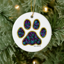 Dog Paw with Stars Ceramic Ornament