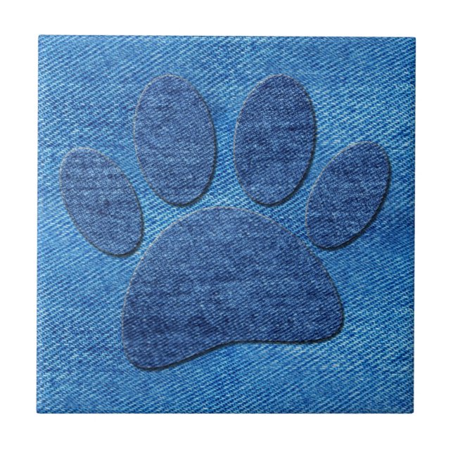 Dog Pawprint Blue Denim Pint Tile (Front)