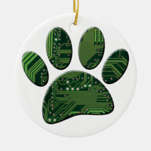 Dog Pawprint Circuit Board Ceramic Tree Decoration