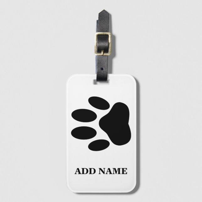 Dog Pawprint Personalised Name Luggage Tag (Front Vertical)