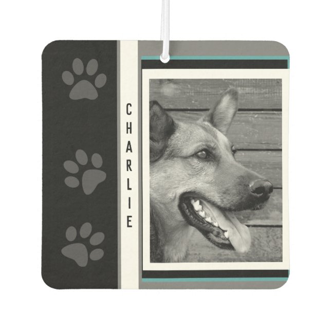 Dog PawPrint Photo & Name Car Air Freshener (Front)