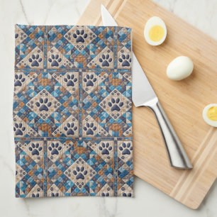 Dog Pawprint Quilt Design Note Card Tea Towel