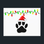 Dog Pawprint Santa Hat Christmas Lights Holiday Postcard<br><div class="desc">Cartoon dog paw print in black.
Custom Christmas postcards.
Santa Claus hat version with Christmas lights in the background.
Gift idea for dog lovers.</div>