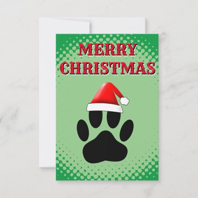 Dog Pawprint Santas Hat Card (Front)