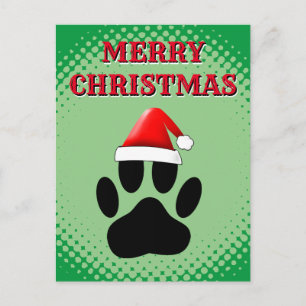 Dog Pawprint Santas Hat Holiday Postcard