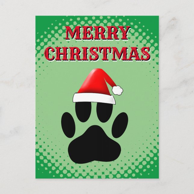 Dog Pawprint Santas Hat Holiday Postcard (Front)