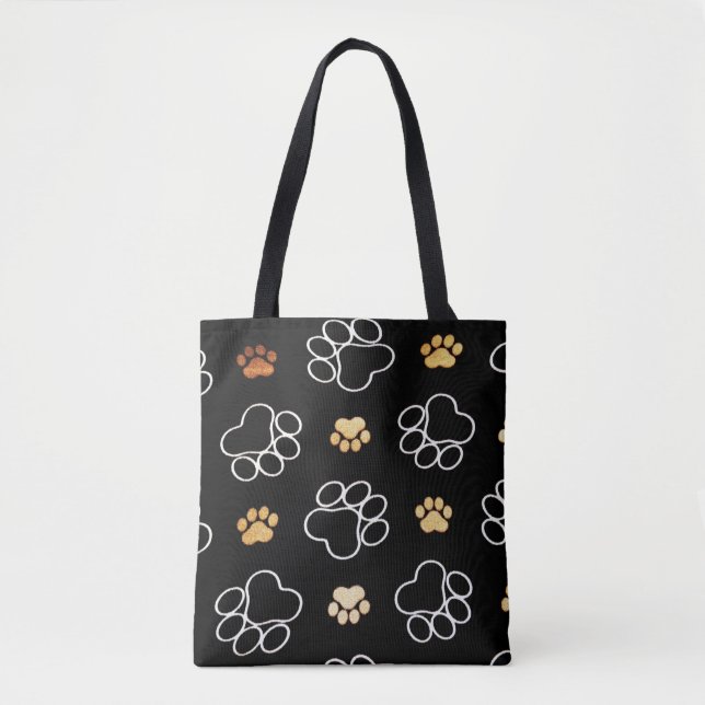 Dog Pawprint Tracks Black Tote Bag (Front)