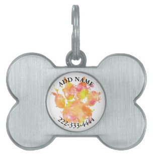 Dog Pawprint Watercolor Custom Name Pet ID Tag