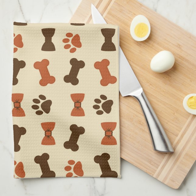 Dog Paws and Bone Cookies Pattern Tea Towel (Quarter Fold)