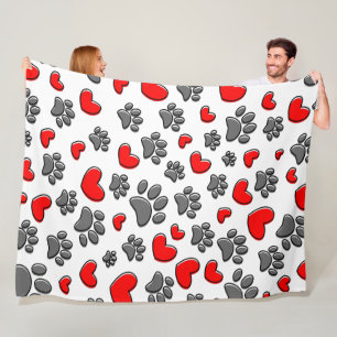 Dog Paws And Heart Drawings Fleece Blanket