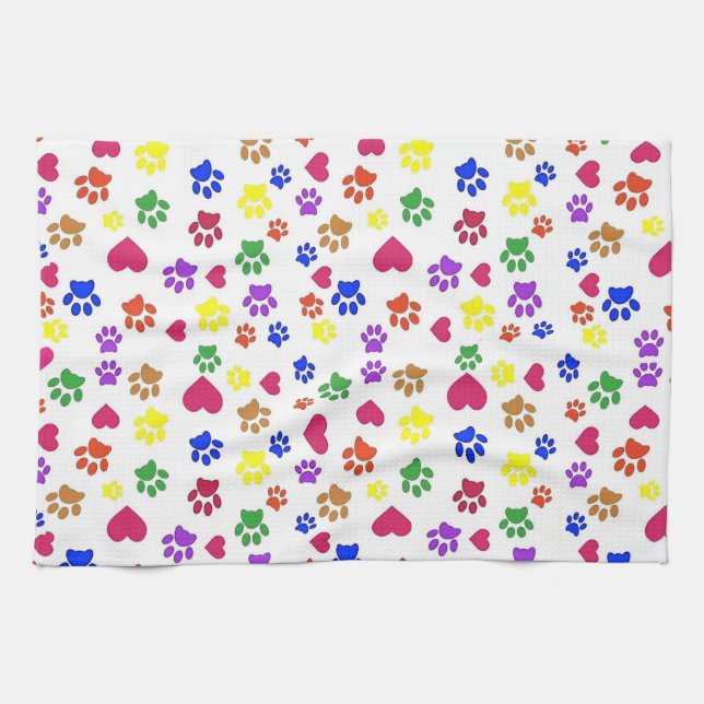 Dog Paws and Hearts,  Tea Towel (Horizontal)