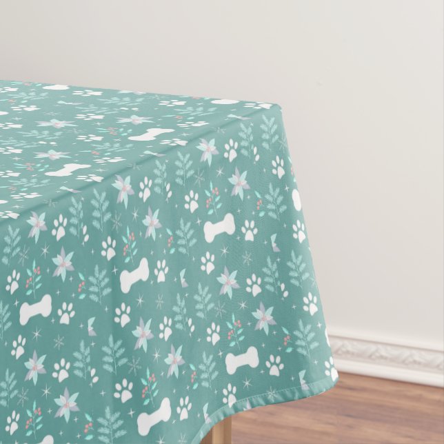 Dog Paws and Holiday Bones Pattern Tablecloth (In Situ)