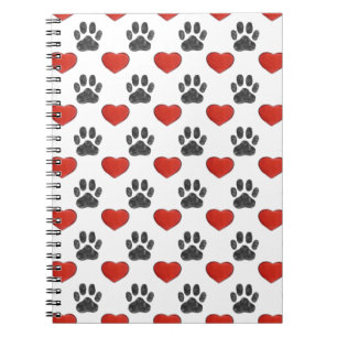 Dog Paws And Red Hearts Painting Pattern Notebook
