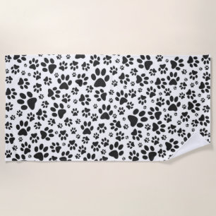 Dog Paws Black and White Polka Dot Beach Towel