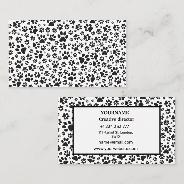 Dog Paws Black and White Polka Dot  Business Card (Front/Back)