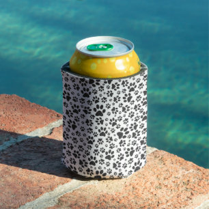 Dog Paws Black and White Polka Dot Can Cooler