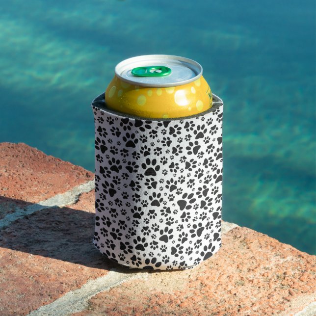 Dog Paws Black and White Polka Dot  Can Cooler (In Situ Pool)