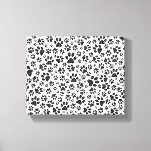 Dog Paws Black and White Polka Dot Canvas Print