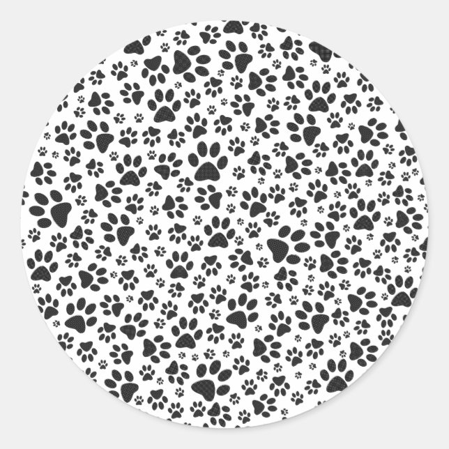Dog Paws Black and White Polka Dot  Classic Round Sticker (Front)