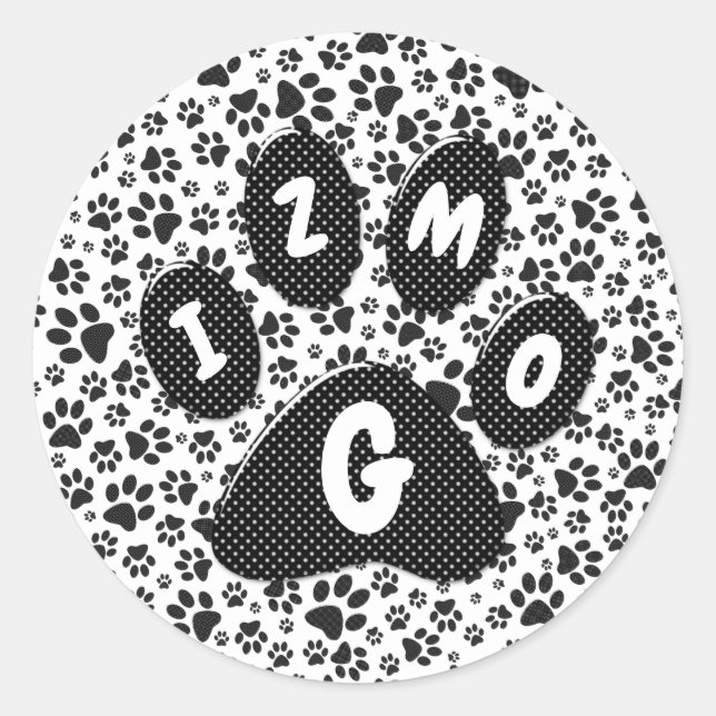 Dog Paws Black and White Polka Dot  Classic Round  Sticker (Front)