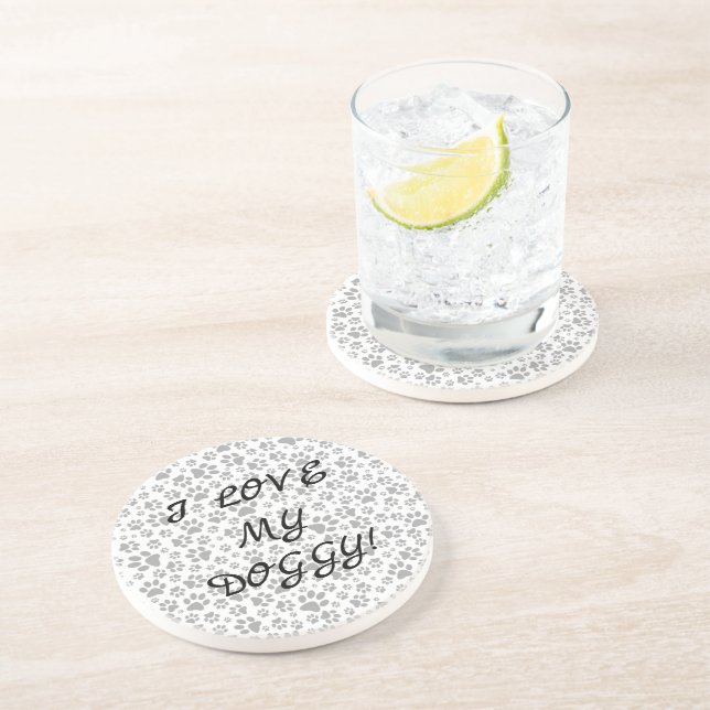 Dog Paws Black and White Polka Dot  Coaster (Side)