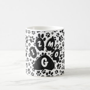 Dog Paws Black and White Polka Dot Coffee Mug
