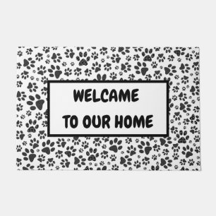Dog Paws Black and White Polka Dot Doormat