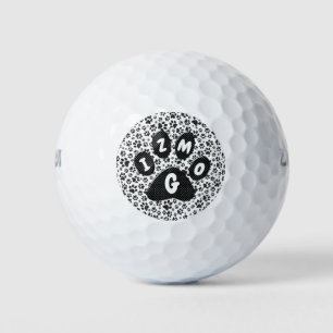 Dog Paws Black and White Polka Dot  Golf Balls