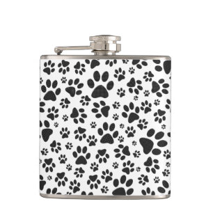 Dog Paws Black and White Polka Dot Hip Flask