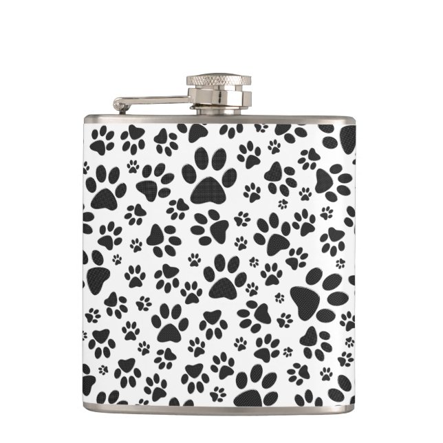 Dog Paws Black and White Polka Dot  Hip Flask (Front)