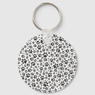 Dog Paws Black and White Polka Dot Key Ring