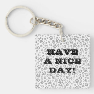 Dog Paws Black and White Polka Dot Keychain