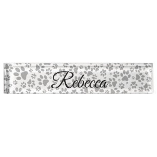 Dog Paws Black and White Polka Dot Nameplate