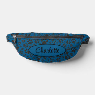 Dog Paws Black and White Polka Dot on blue Bum Bags