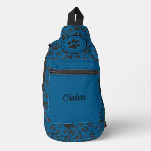 Dog Paws Black and White Polka Dot on blue Sling Bag