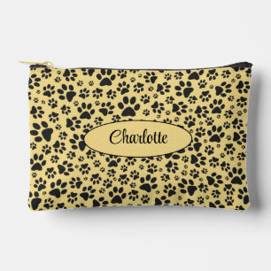 Dog Paws Black and White Polka Dot on butter cream Accessory Pouch