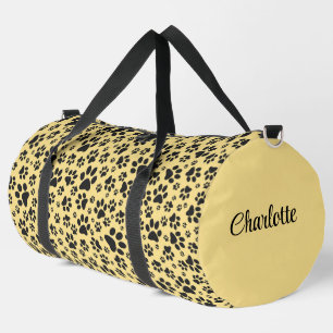 Dog Paws Black and White Polka Dot on butter cream Duffle Bag