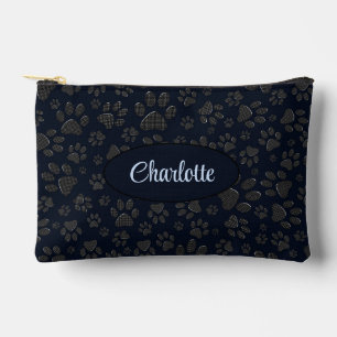 Dog Paws Black and White Polka Dot on dark blue Accessory Pouch
