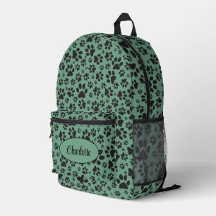 Dog Paws Black and White Polka Dot on dark cyan Printed Backpack