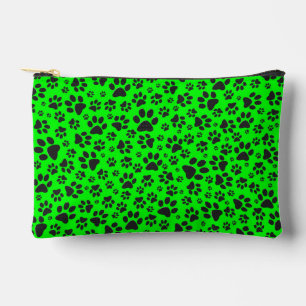 Dog Paws Black and White Polka Dot on green Accessory Pouch
