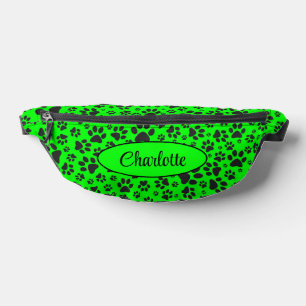Dog Paws Black and White Polka Dot on green Bum Bags
